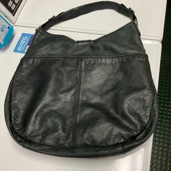 J Crew Leather Bag Purse Black Distressed Bohemian Chic - Picture 14 of 17